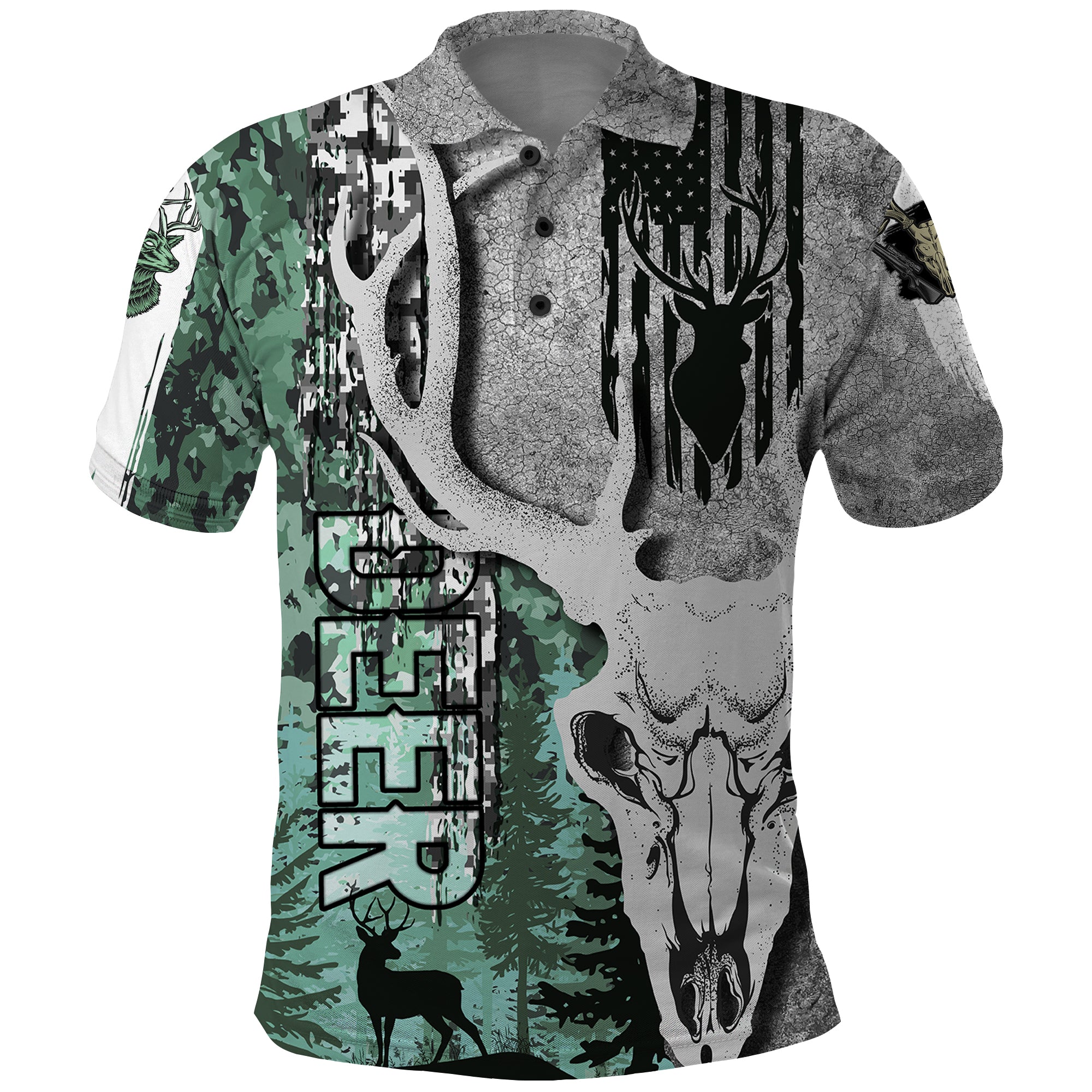 Deer Hunting Abstract Dark Forest Pattern Polo Shirt - Wonder Print Shop