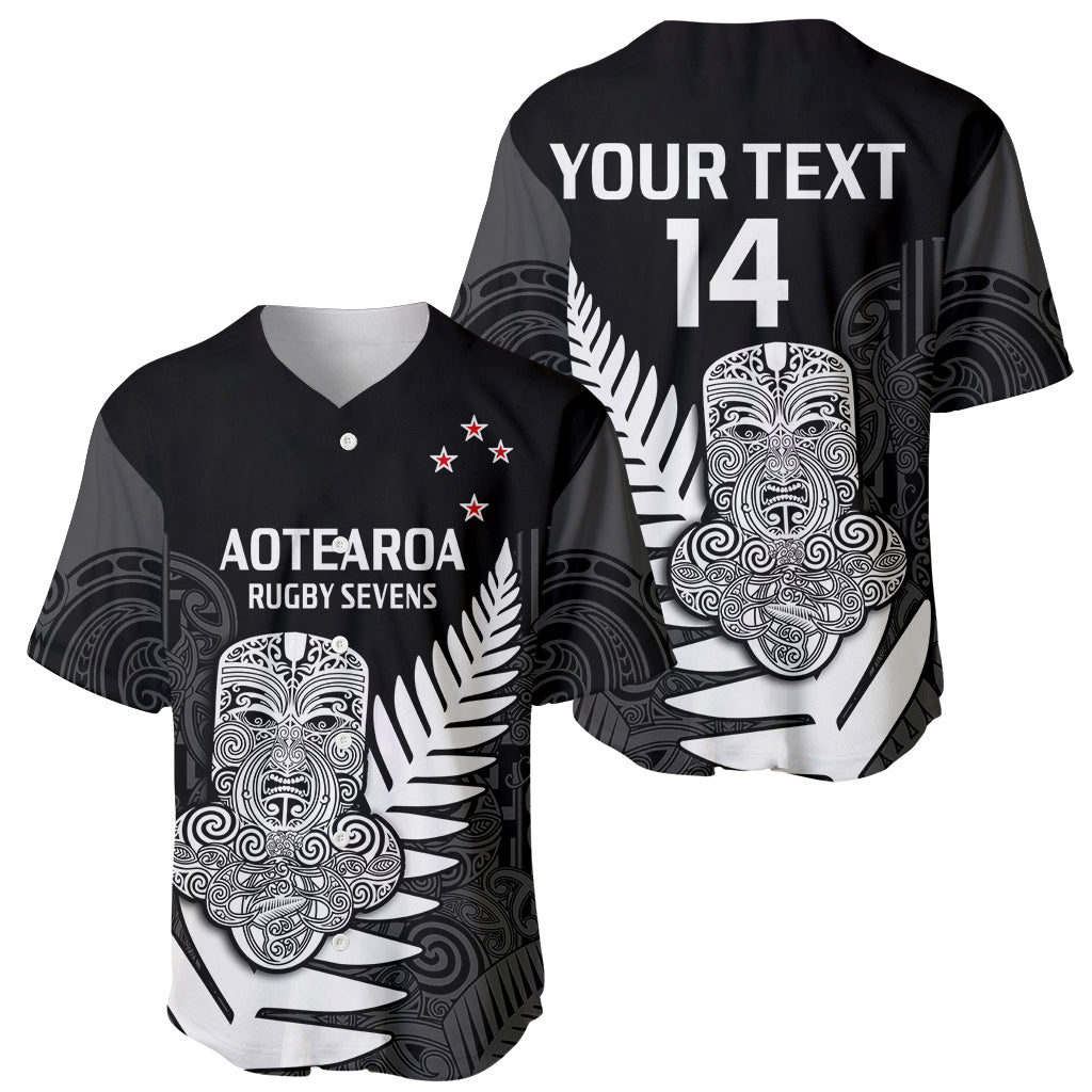 (Custom Text And Number) Aotearoa Rugby Sevens All Black Tiki Fern Baseball Jersey - Wonder Print Shop