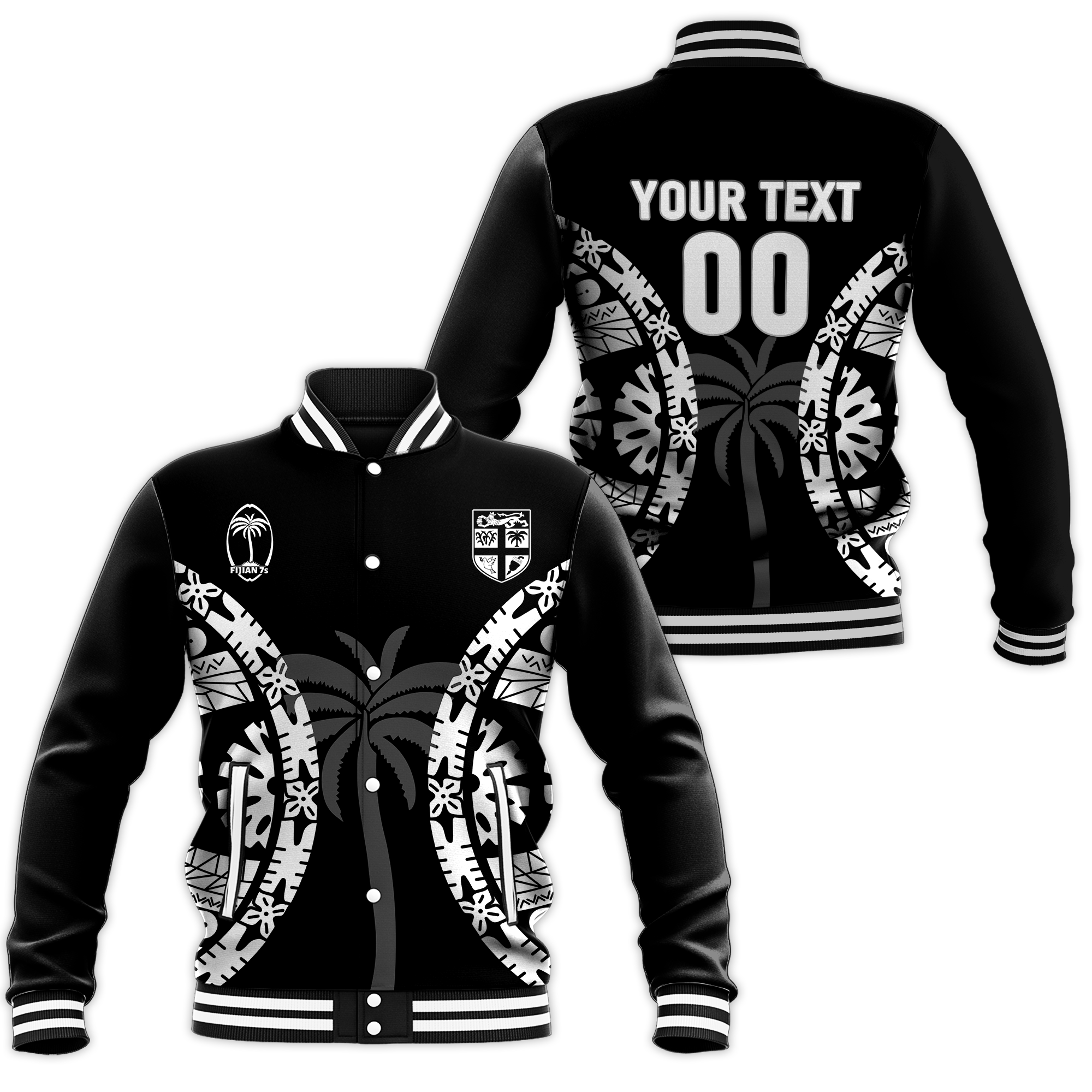 Custom Personalised Fiji Rugby Sevens Fijian Tapa Pattern Baseball Jacket LT12 - Wonder Print Shop