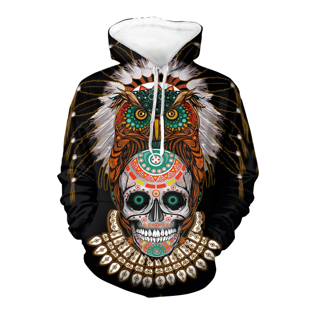 Native American Warrior Of Indian Skull All Over Hoodie LT10 - Wonder Print Shop