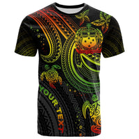Black reggae turtle T-shirt with neon green, yellow, orange tribal graphics (front)
