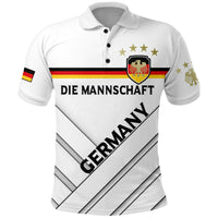 Weißes Polohemd mit Deutschland-Flagge, Sternen und „Die Mannschaft“ Frontaufdruck