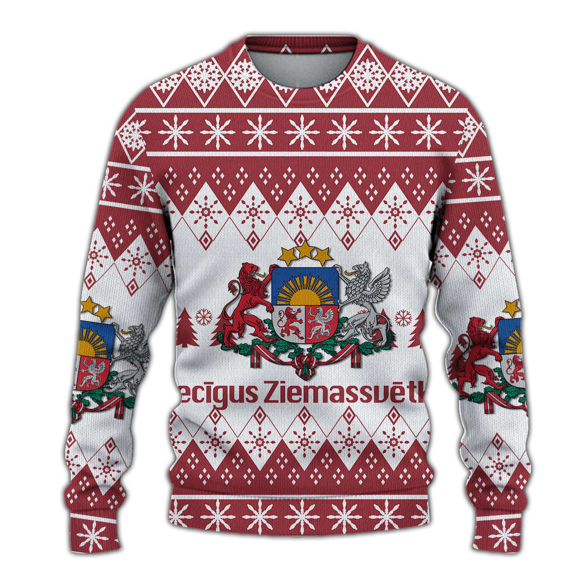 Latvia Christmas Priecigus Ziemassvetkus Ugly Pattern Sweatshirt - LT12 - Wonder Print Shop