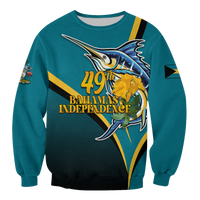 Unisex blue sweatshirt, marlin “49th Bahamas Independence” front graphic