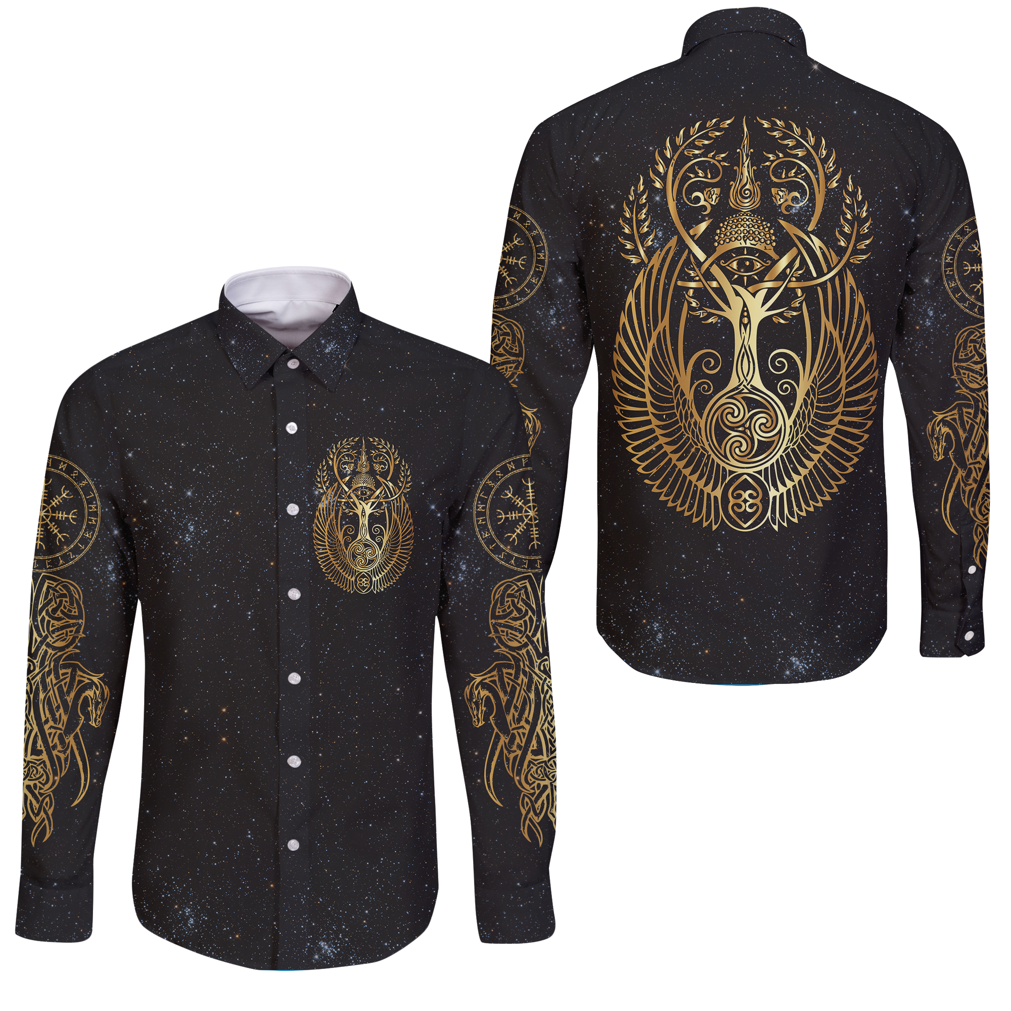 Viking Yggdrasil Tree Of Life Odin Long Sleeve Button Shirt LT12 - Wonder Print Shop