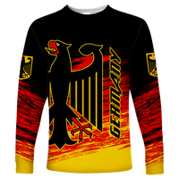 Black unisex long-sleeve shirt with yellow iron cross and red graphic sleeves