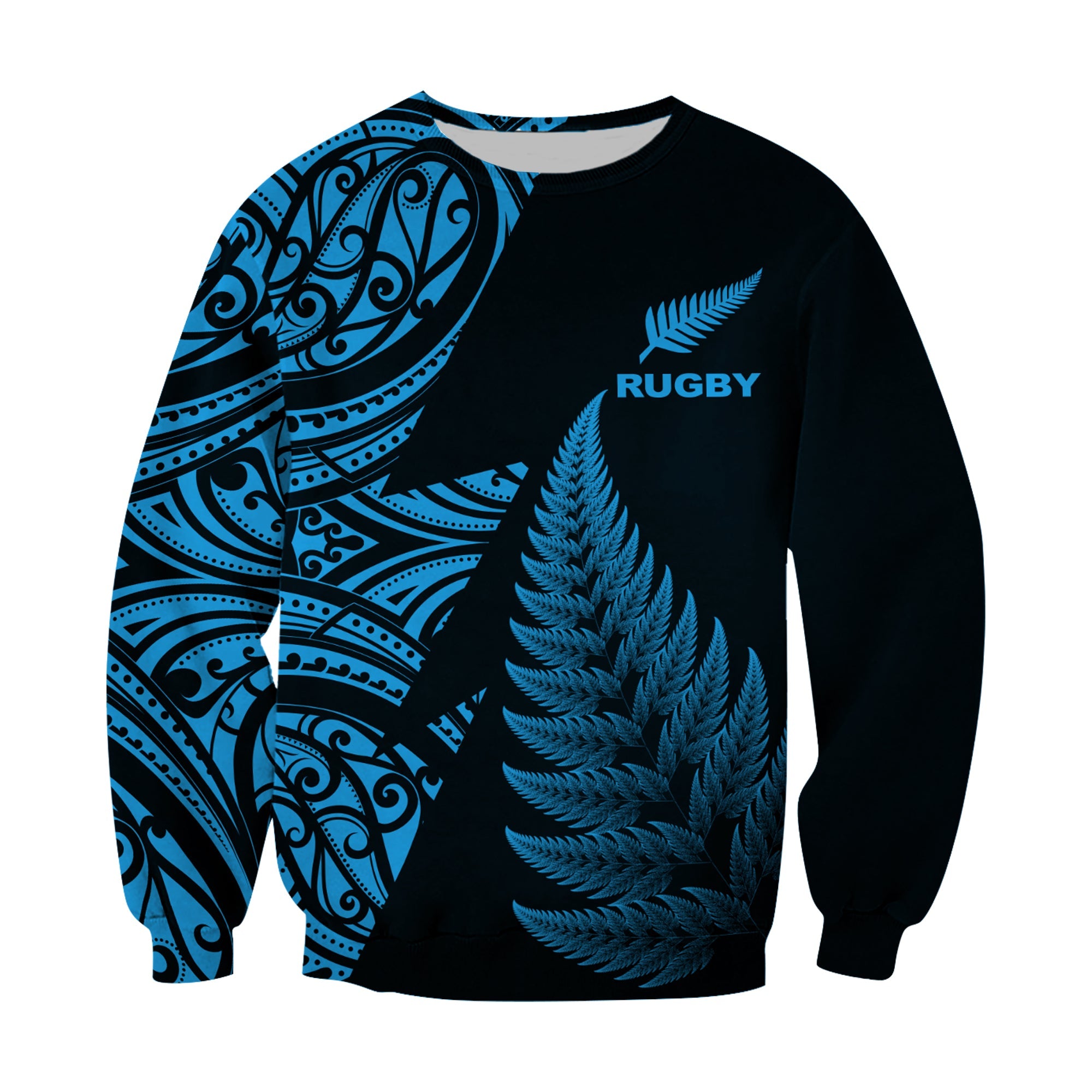 New Zealand Rugby Sweatshirt - Aotearoa Maori Style Blue LT13 - Wonder Print Shop