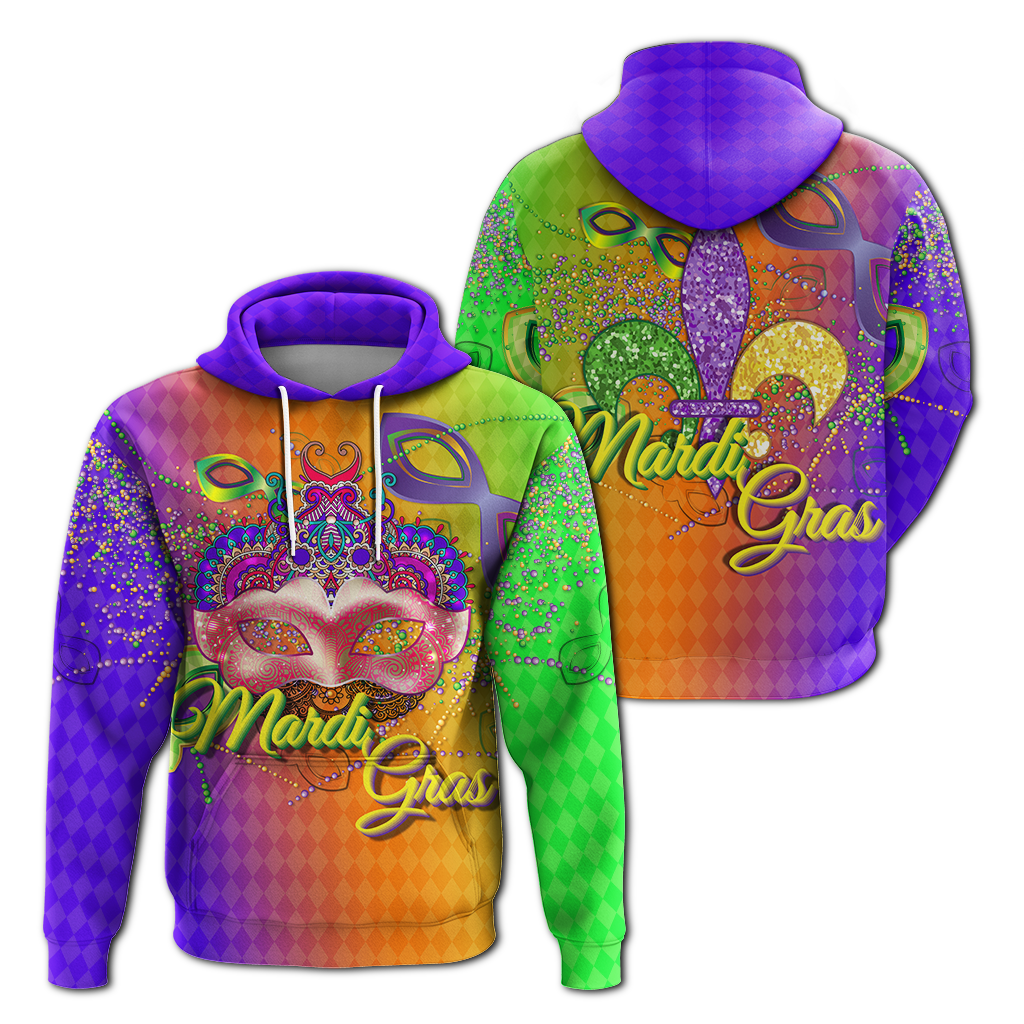 Mardi Gras Mask With Beads Hoodie LT12 - Wonder Print Shop