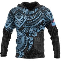 Fiji Polynesian blue turtle pullover hoodie with large front graphic and hood pockets