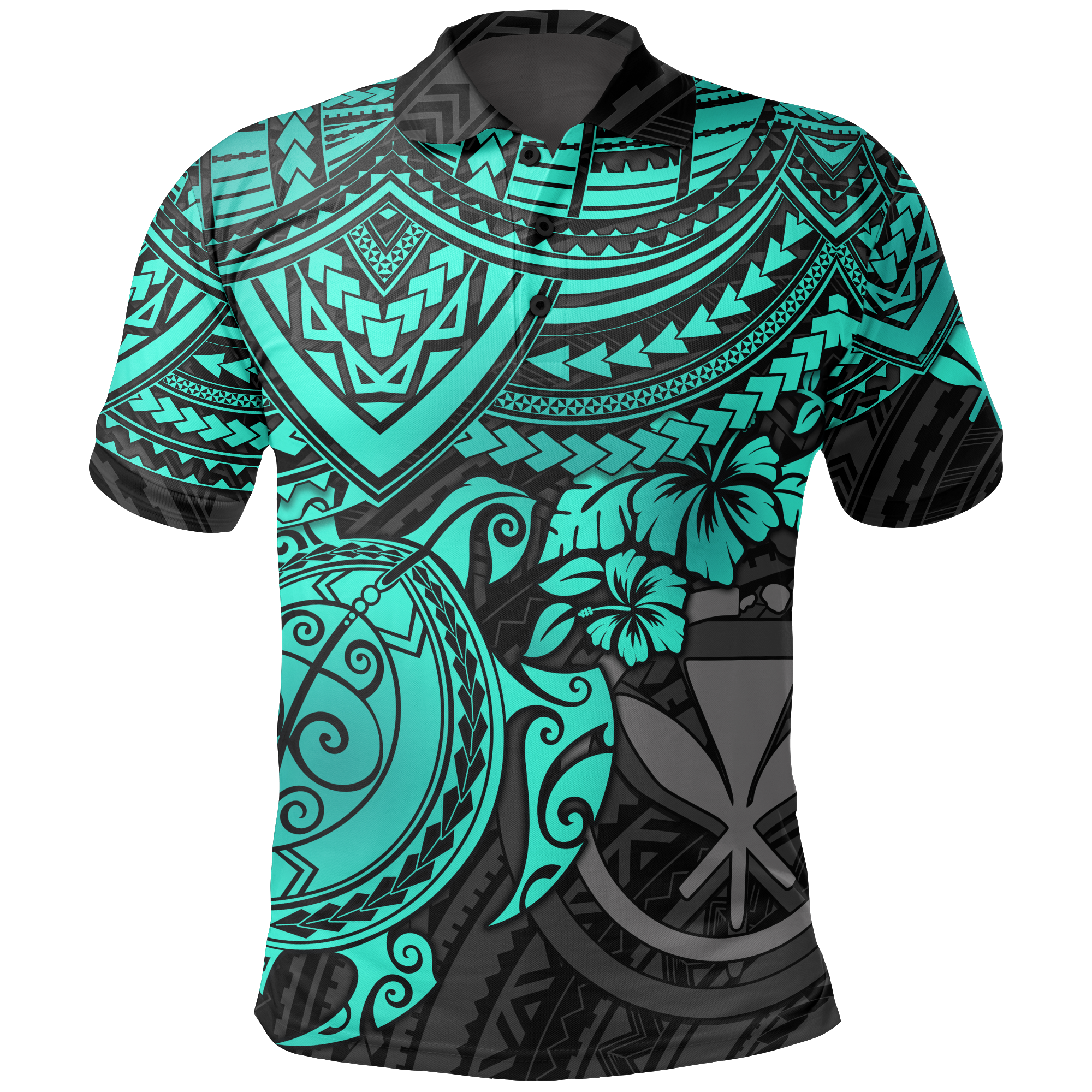 Hawaii Polynesian Polo Shirt, Turtle Hibiscus Golf Shirt - Wonder Print Shop