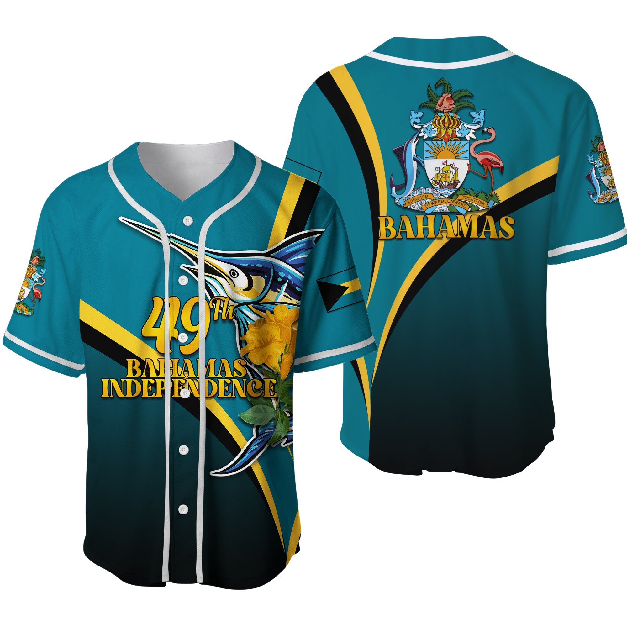 The Bahamas 49th Anniversary Independence Day Blue Marlin Baseball Jersey LT12 - Wonder Print Shop