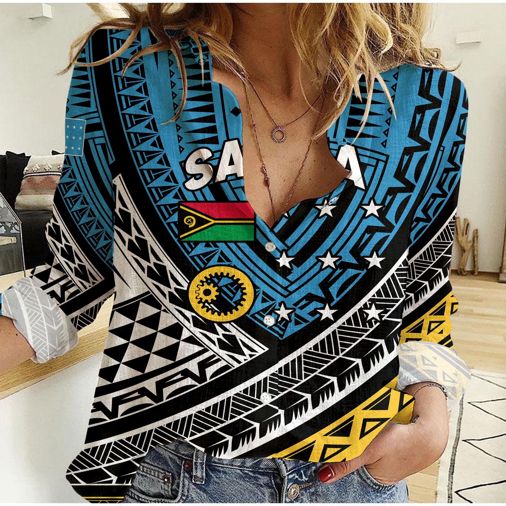 Custom Personalised Vanuatu Sanma Province Tribal Pattern Women Casual Shirt LT12 - Wonder Print Shop