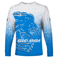 Long-sleeve blue T-shirt with lion graphic and Addis Ababa lettering