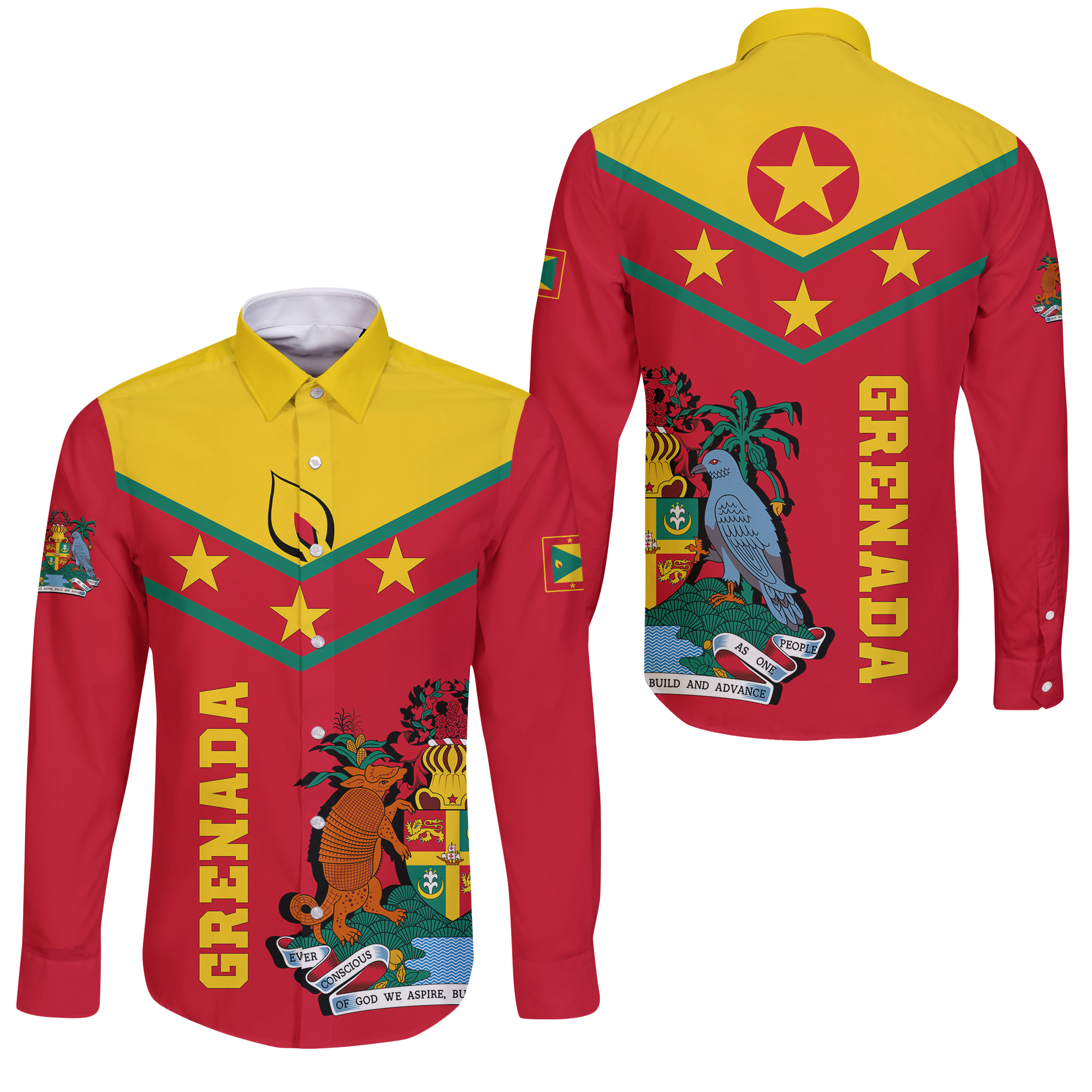 Grenada Long Sleeve Button Shirt - Proud Grenadian LT12 - Wonder Print Shop