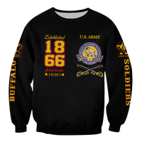 Black unisex sweatshirt with Buffalo Soldiers U.S. Army front graphic, 18/66