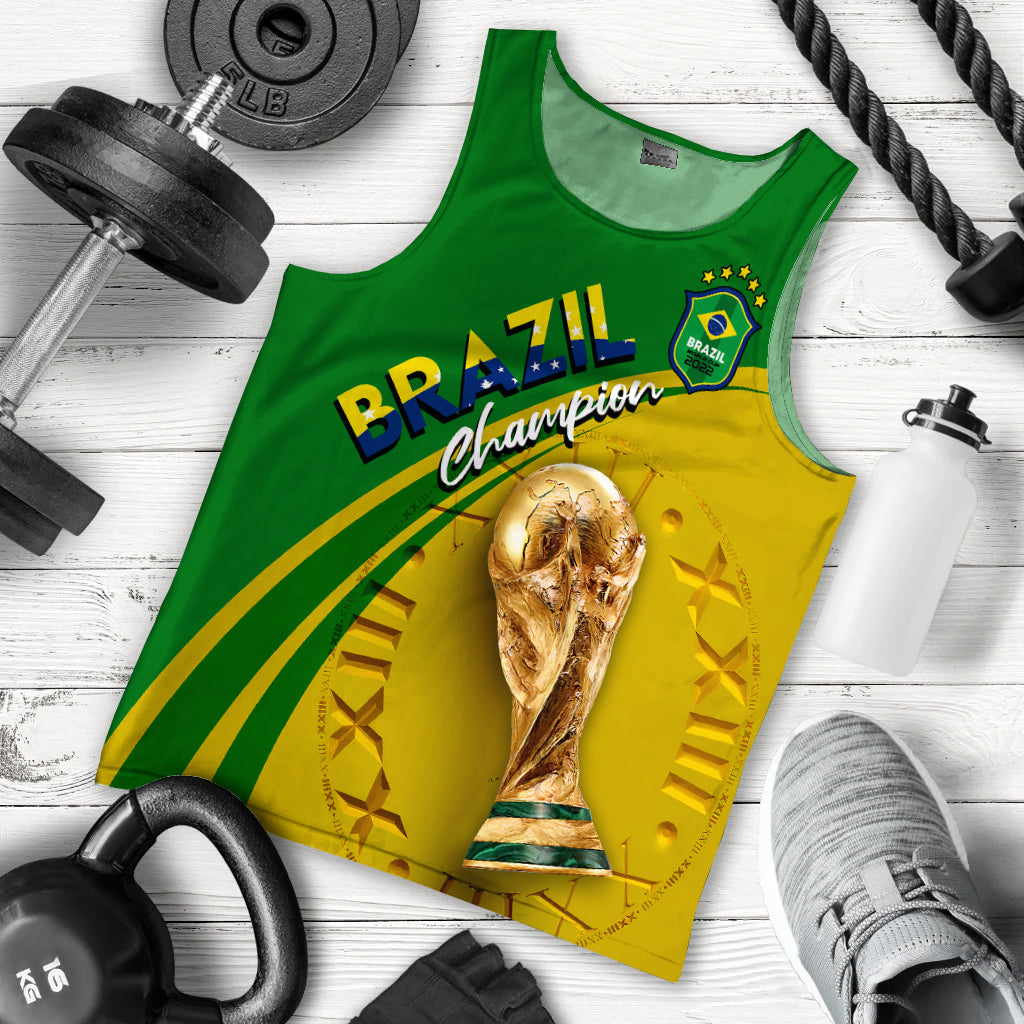 Men's Brazil tank top in green and yellow, graphic front and Brazil crest