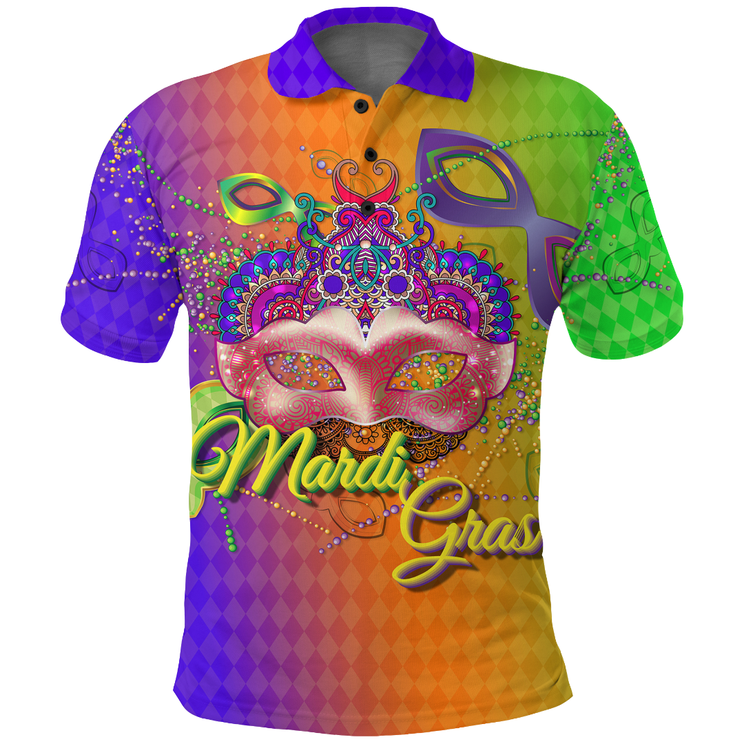 Mardi Gras Mask With Beads Polo Shirt LT12 - Wonder Print Shop