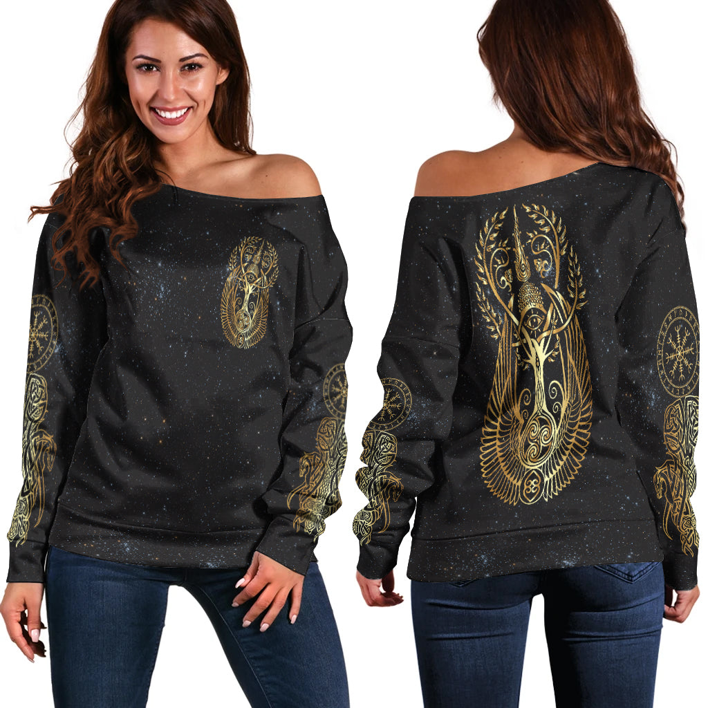 Viking Yggdrasil Tree Of Life Odin Women Off Shoulder Sweater LT12 - Wonder Print Shop