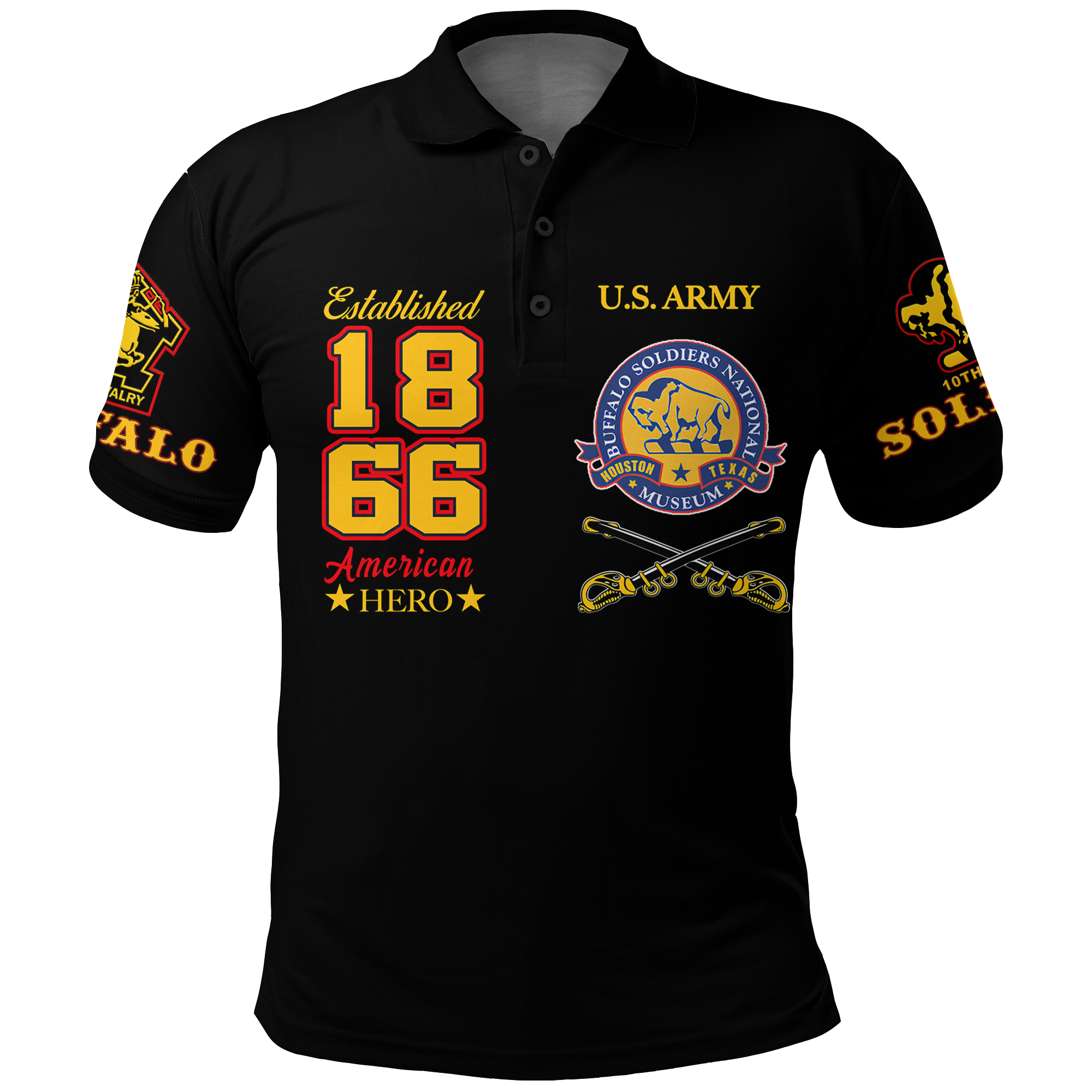 Big Boy Buffalo Soldiers Polo Shirt Black LT12 - Wonder Print Shop