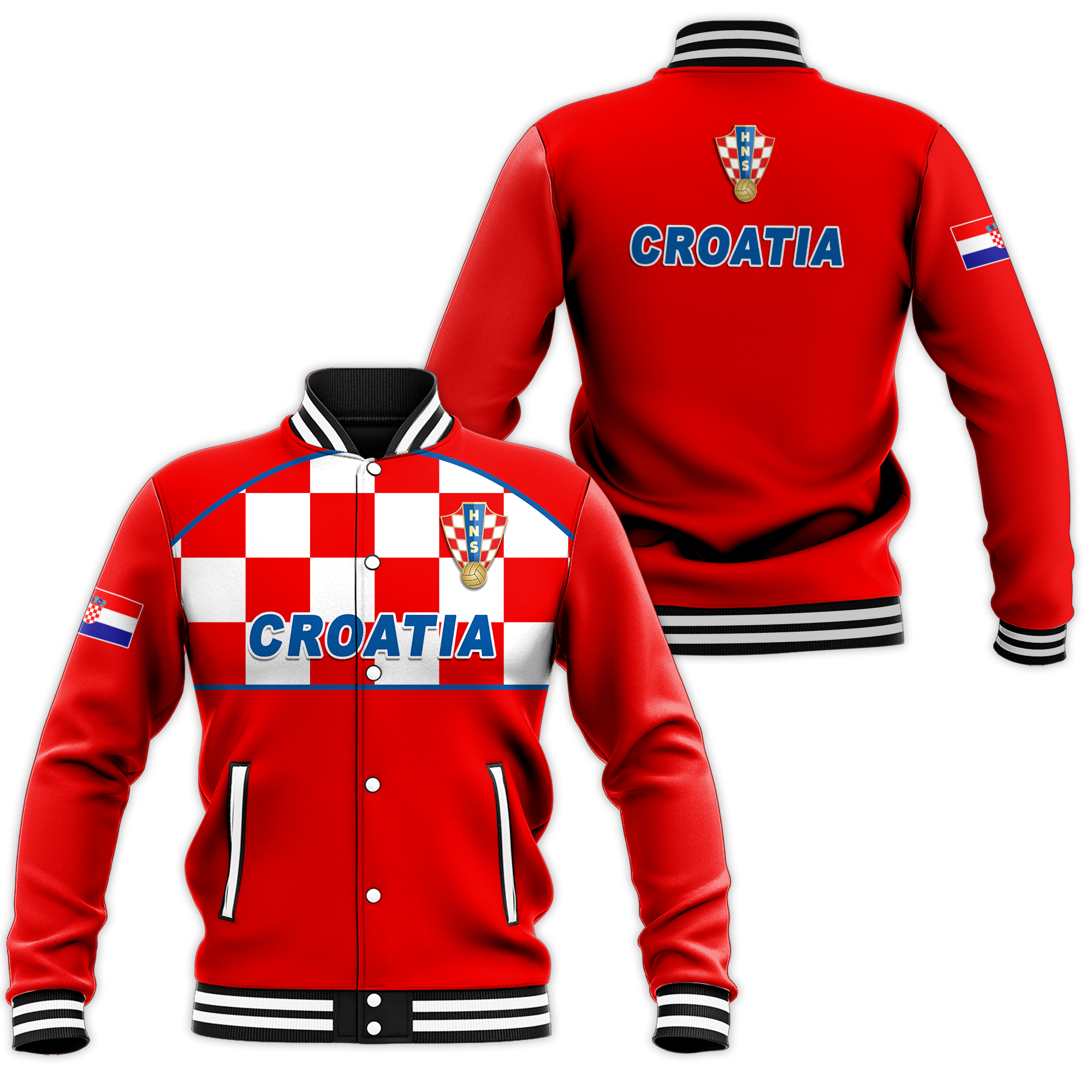 Croatia Football 2022 Checkerboard Baseball Jacket - LT12 - Wonder Print Shop