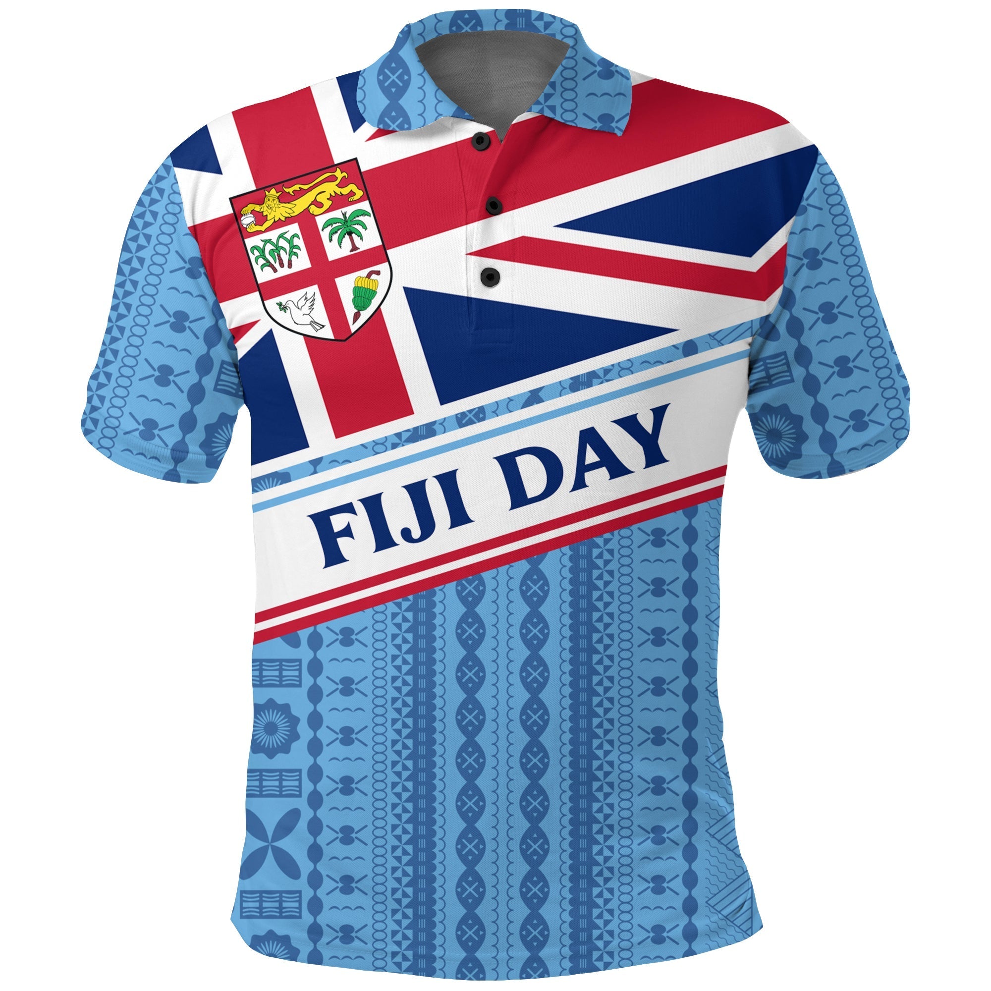 Fiji Day Polo Shirt Tapa Pattern With Flag LT12 - Wonder Print Shop