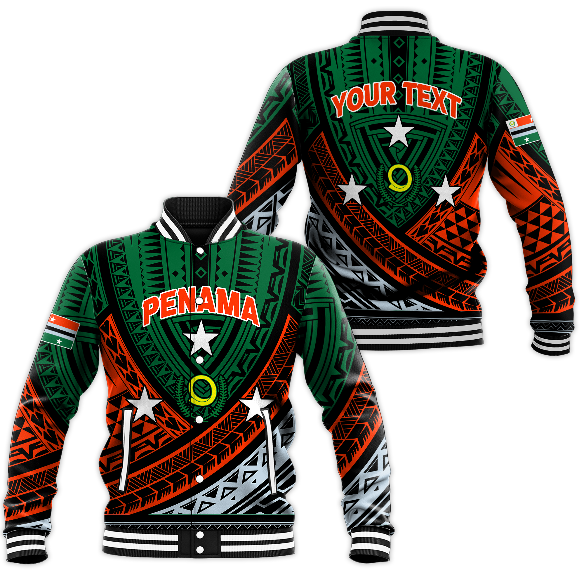 Custom Personalised Vanuatu Penama Province Tribal Pattern Baseball Jacket - LT12 - Wonder Print Shop