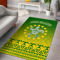 Green turtle tribal rug with star wreath and patterned border