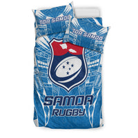 Blue Samoa Rugby duvet cover with crest emblem and 'Samoa Rugby' lettering, 2 pillowcases