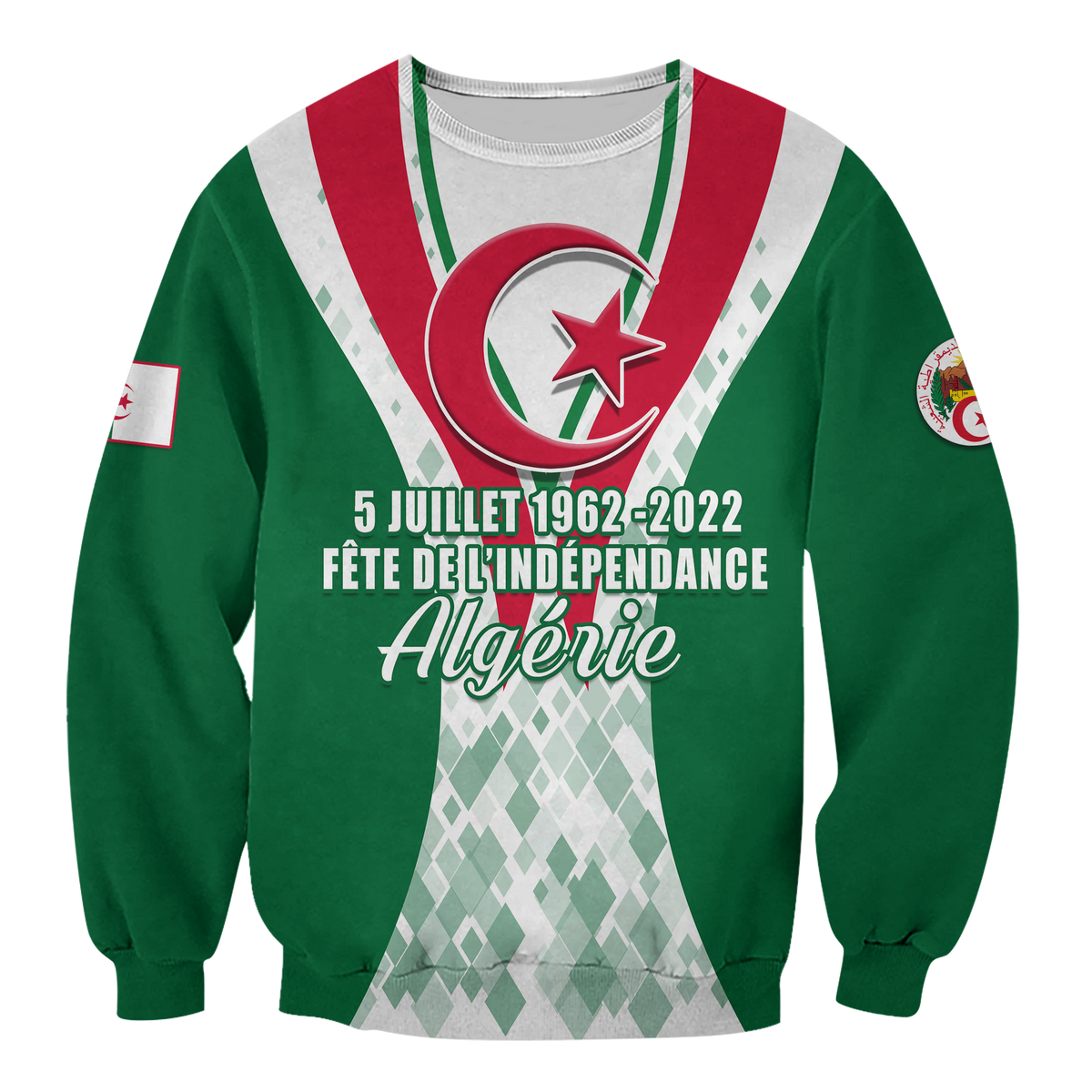 Sweat-shirt vert unisexe avec étoile et texte « 5 Juillet 1962-2022 »