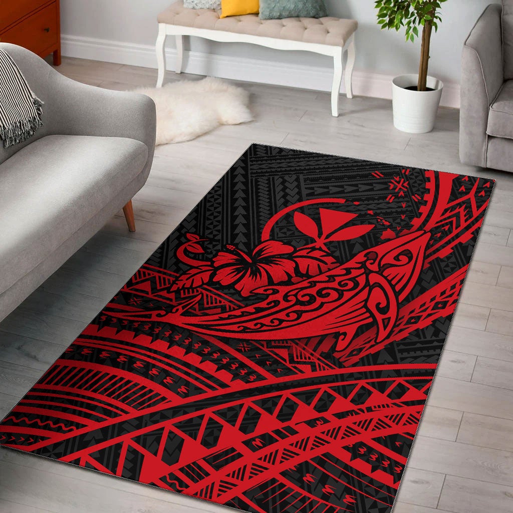 Hawaii Humpback Whale With Hibiscus Tribal Red Area Rug LT12 - Wonder Print Shop