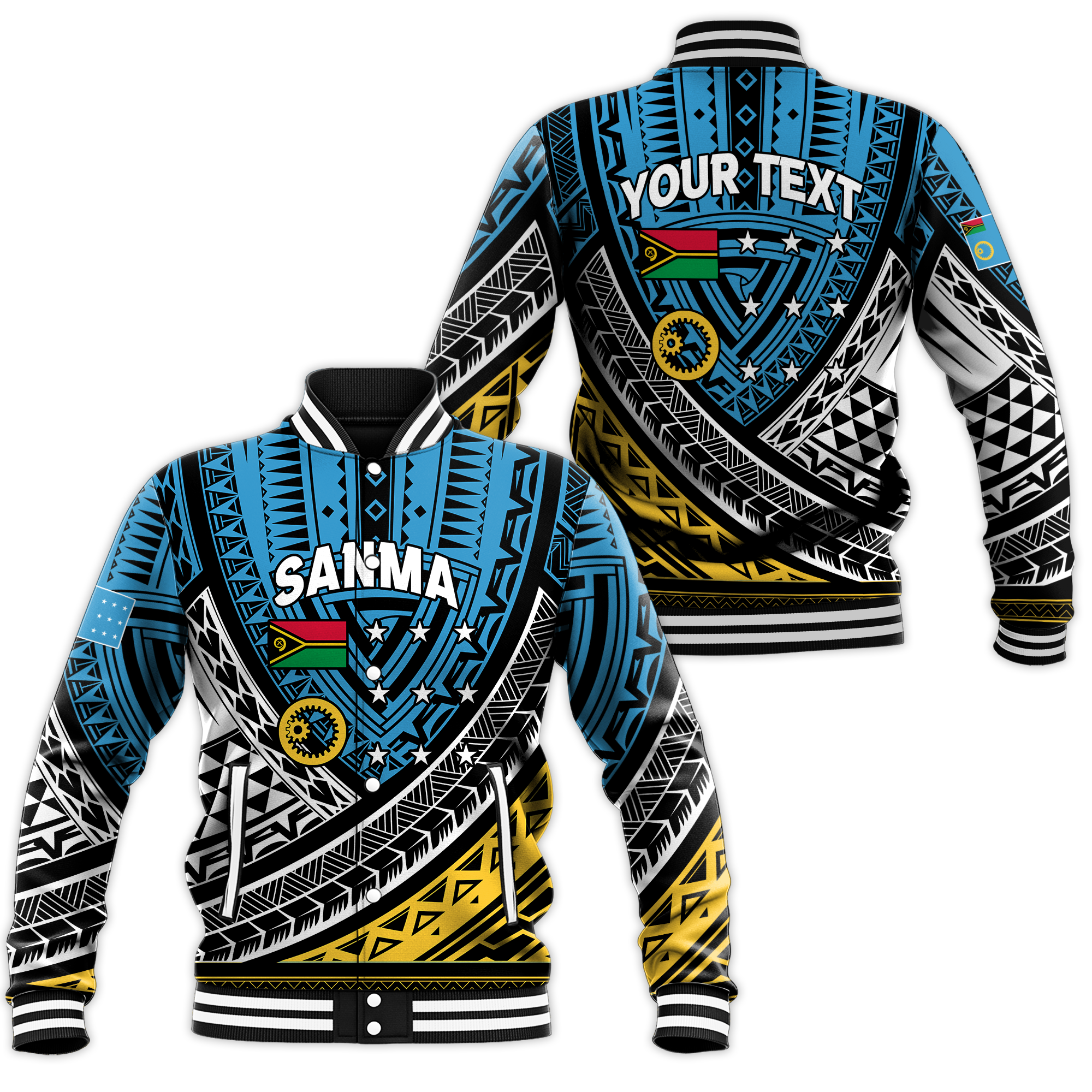 Custom Personalised Vanuatu Sanma Province Tribal Pattern Baseball Jacket - LT12 - Wonder Print Shop