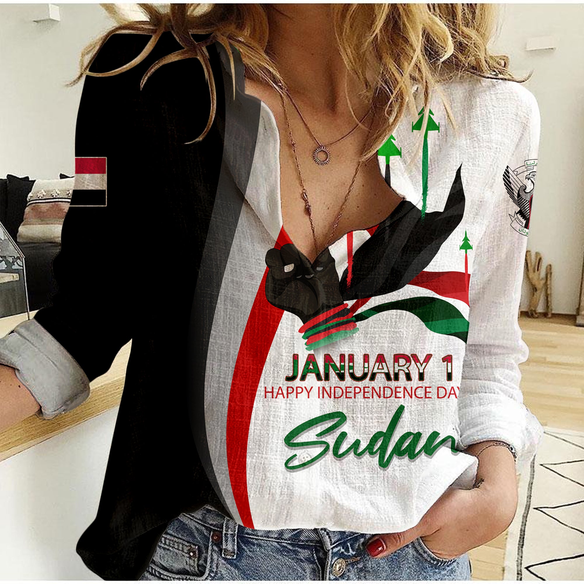 Sudan Happy Independence Day Women Casual Shirt - LT2 - Wonder Print Shop