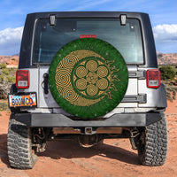 Green Celtic spiral moon and sun spare tire cover with gold knotwork design