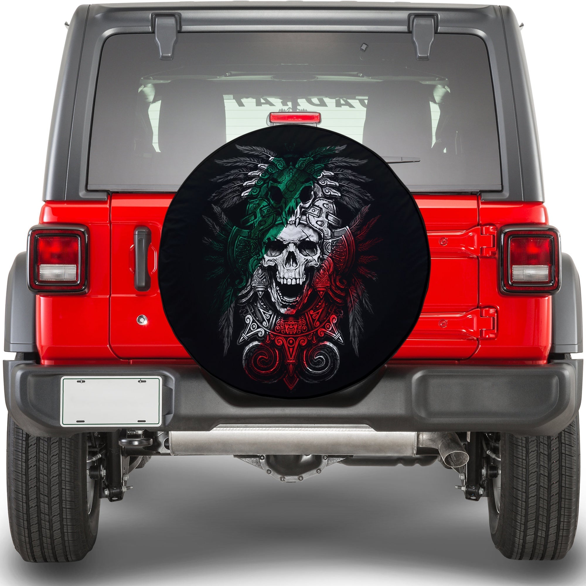 Mexico Spare Tire Cover - Aztec Skull Eagle Flag Color Ver.01 LT13 - Wonder Print Shop