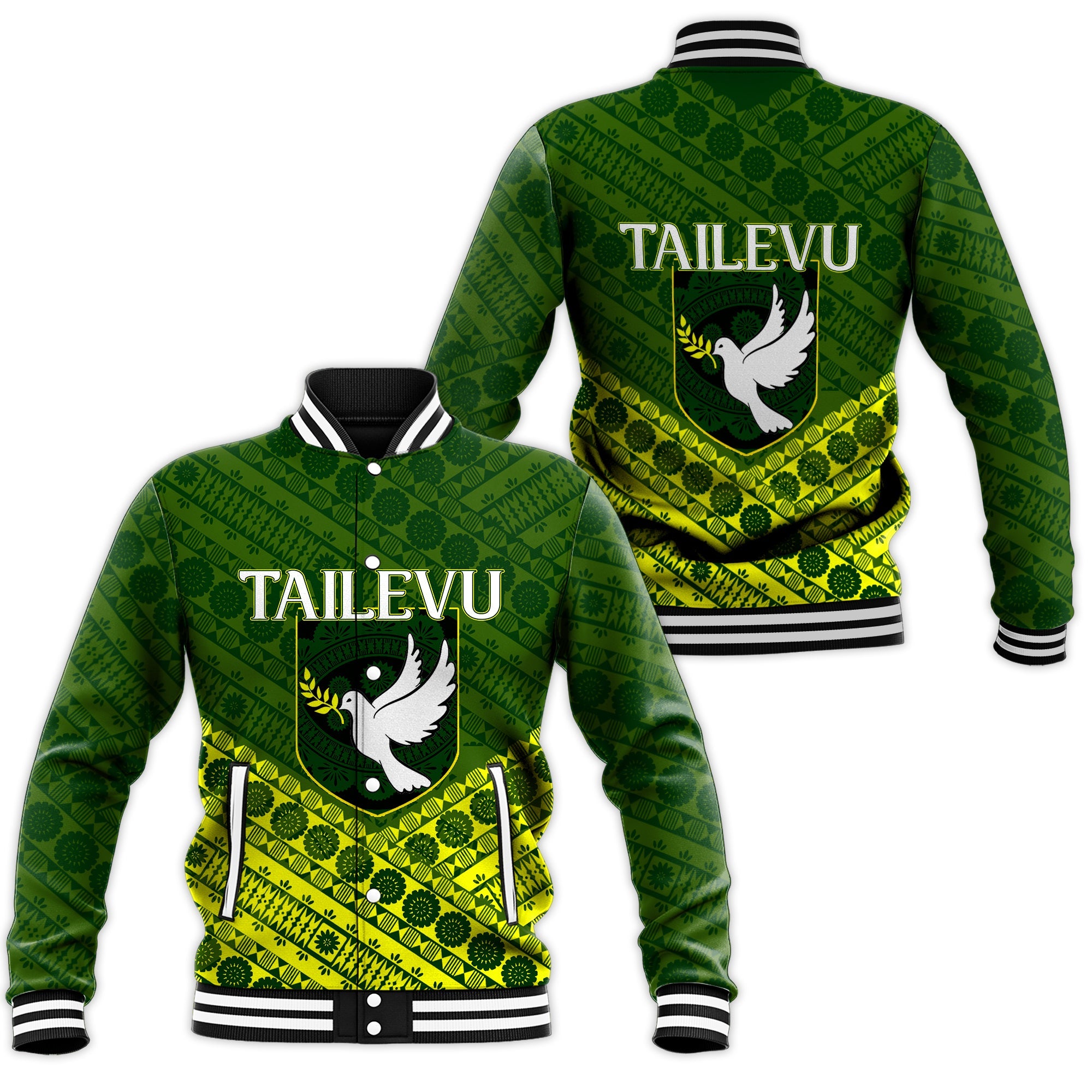 Tailevu Rugby Union Fiji Baseball Jacket - Tapa Pattern - LT12 - Wonder Print Shop