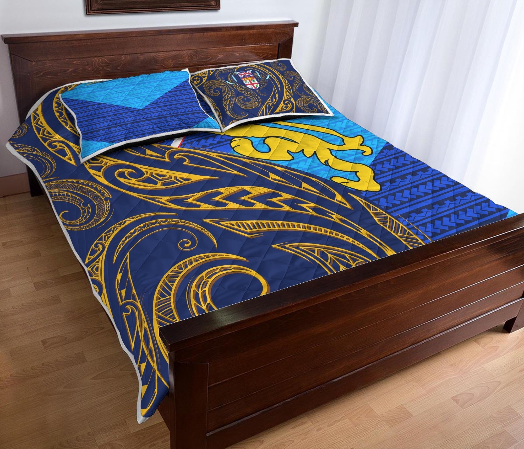 Fiji Quilt Bed Set - Flag's Color With Gold Polynesian Pattern LT20 - Wonder Print Shop