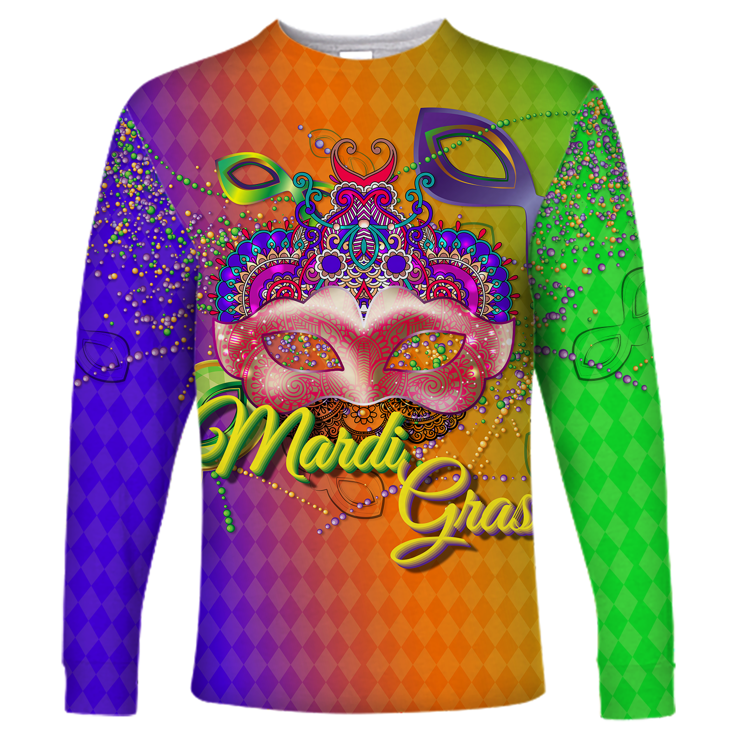 Mardi Gras Mask With Beads Long Sleeve Shirt - LT12 - Wonder Print Shop