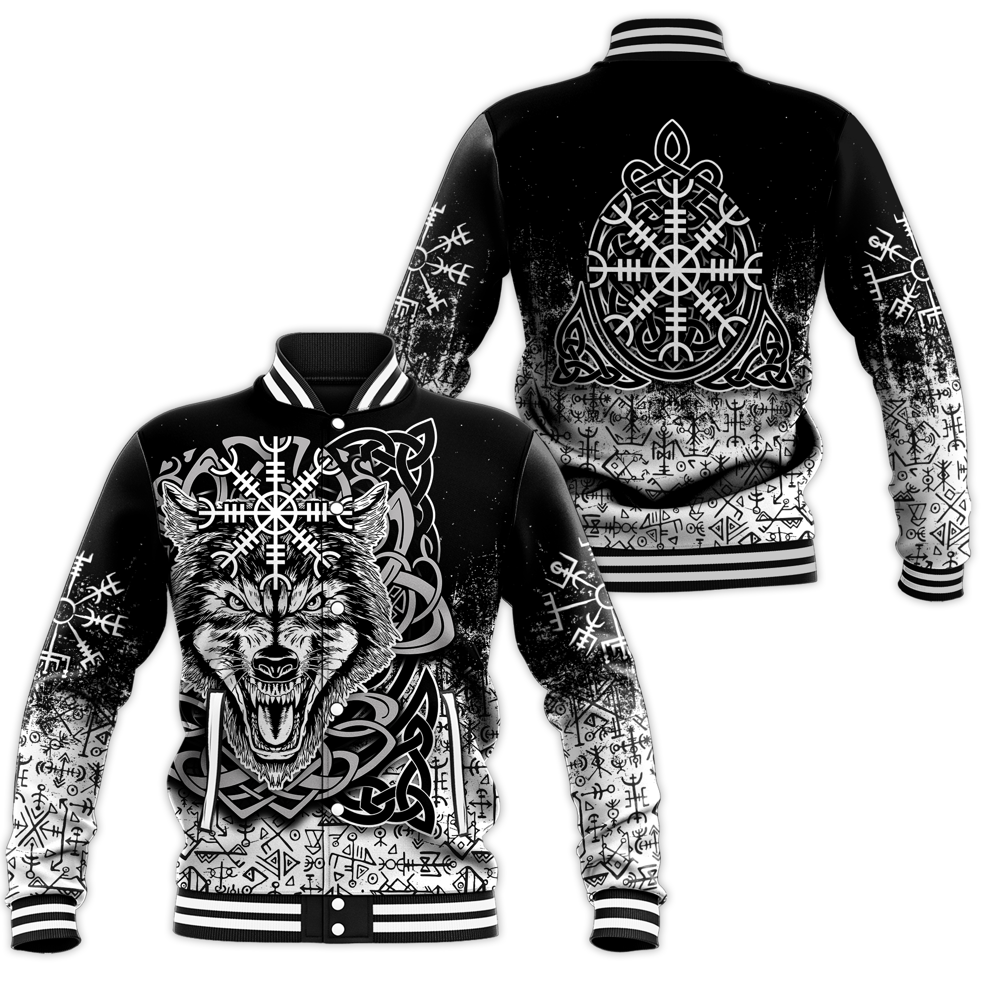 Viking Wolf With Vegvisir Art Baseball Jacket LT12 - Wonder Print Shop