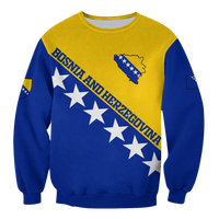 Multicolor Bosnia Pride sweatshirt with front diagonal stars and map graphic