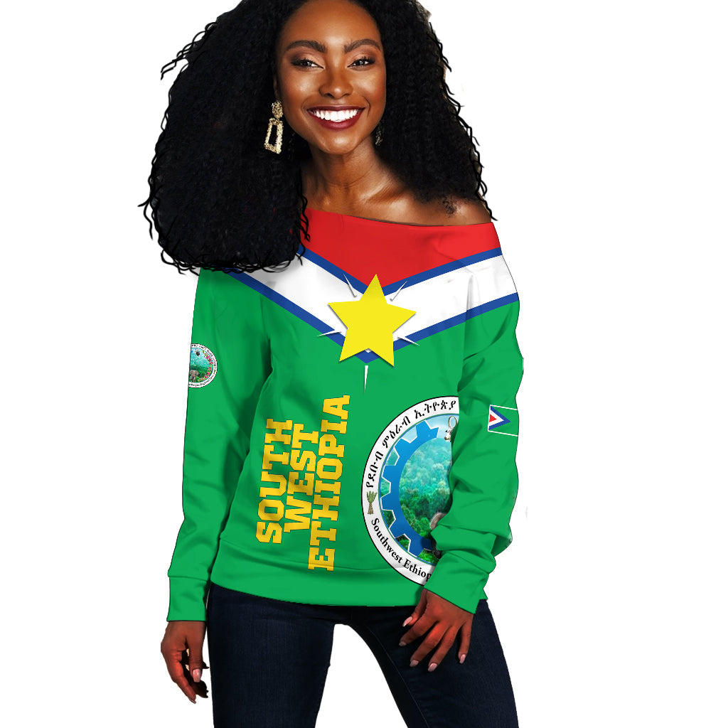 South West Ethiopia Pride Women Off Shoulder Sweater LT12 - Wonder Print Shop