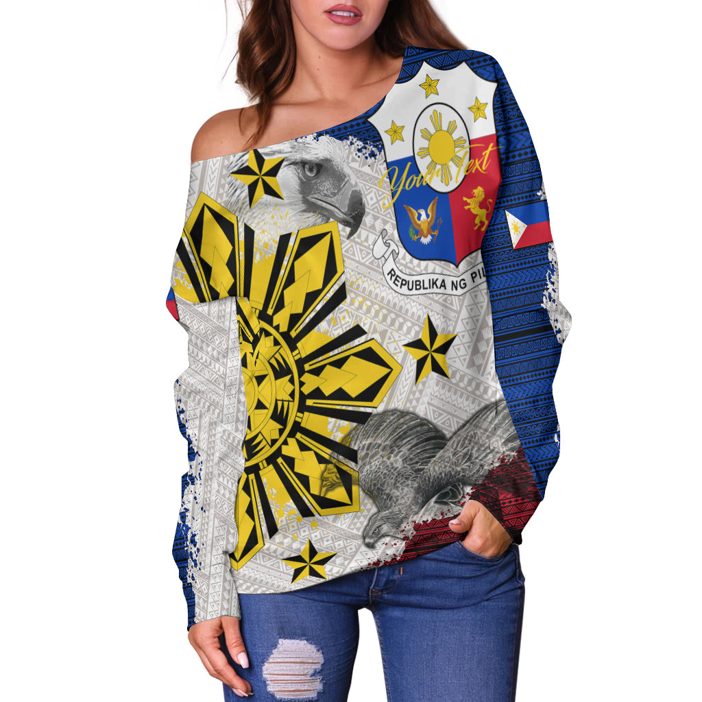 Philippines Filipino Tribal Eagle Women Off Shoulder Sweater LT2 - Wonder Print Shop