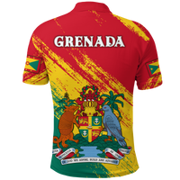 Red happy polo shirt back with large name text, coat-of-arms crest, and bird