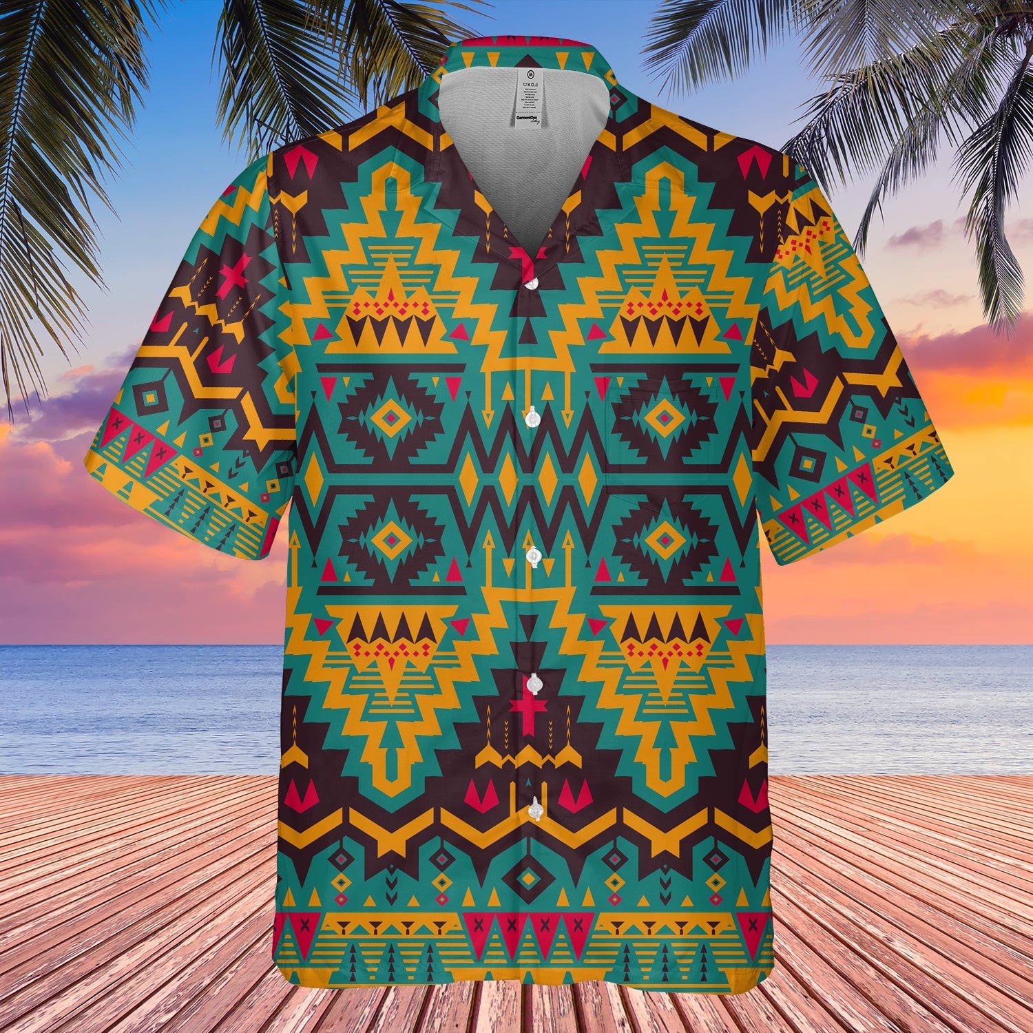 Native American Orange and Emerald Colors Hawaiian Shirt 3D LT10 - Wonder Print Shop