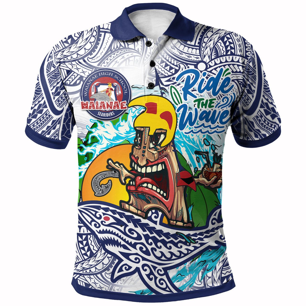 Custom Hawaii Polo Shirt Waianae High School Tribal Tiki Shark Riders Polynesian Pride Polo Shirt LT10 - Wonder Print Shop