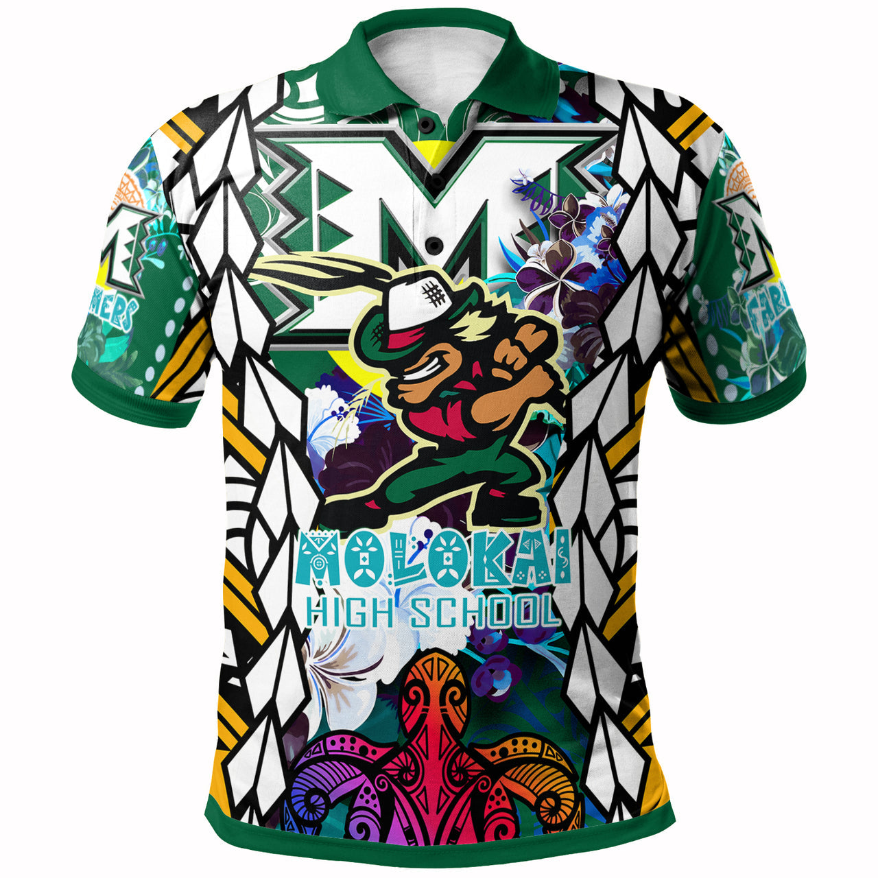 Custom Hawaii Polo Shirt Molokai High School SuPER Farmer With Polynesian Sea Turtle and Hibiscus Tribal Patterns LT10 - Wonder Print Shop