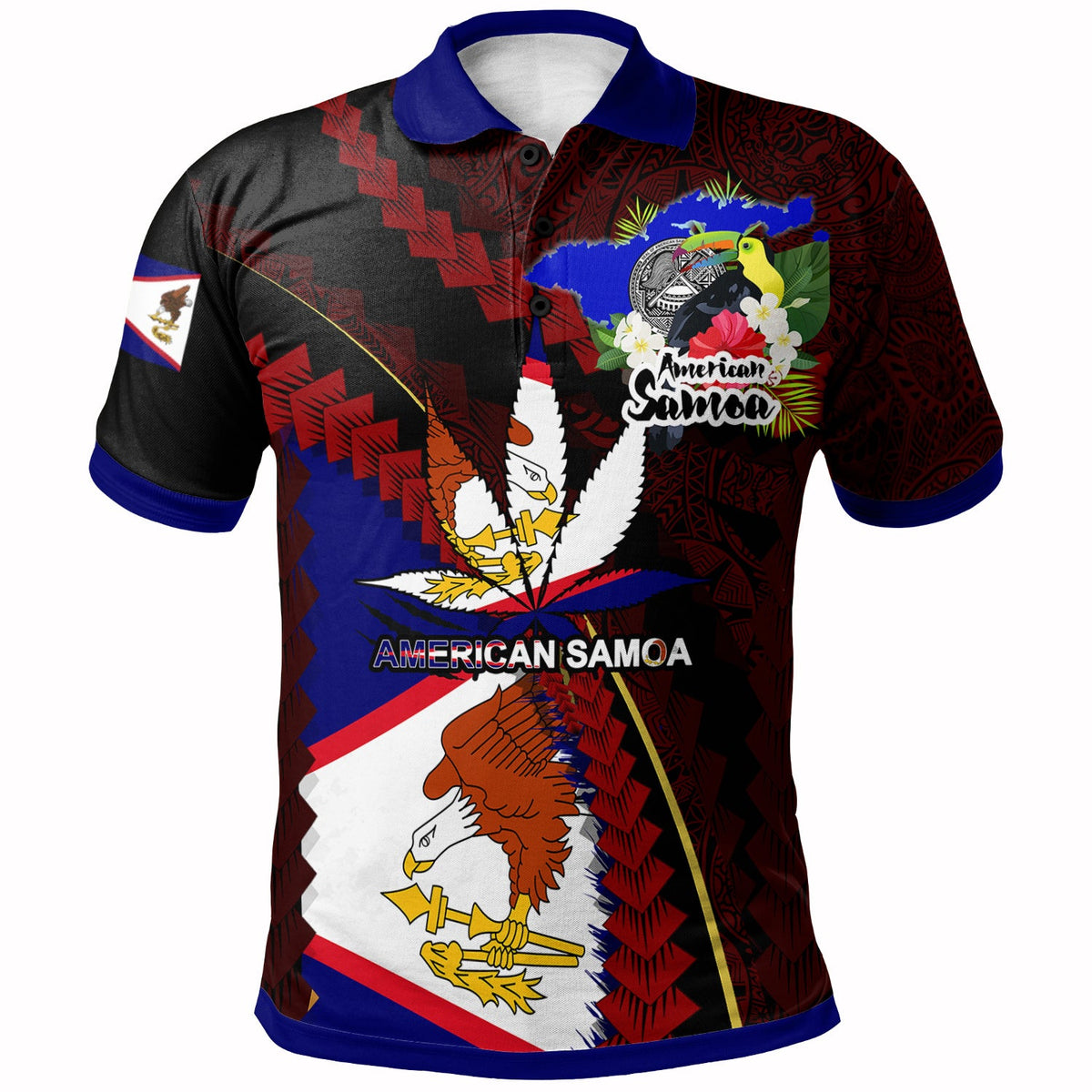 American Samoa polo shirt, red and black, state flag graphic on chest