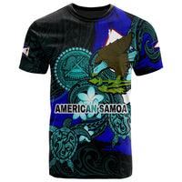 American Samoa T-shirt black with bald eagle and Polynesian patterns