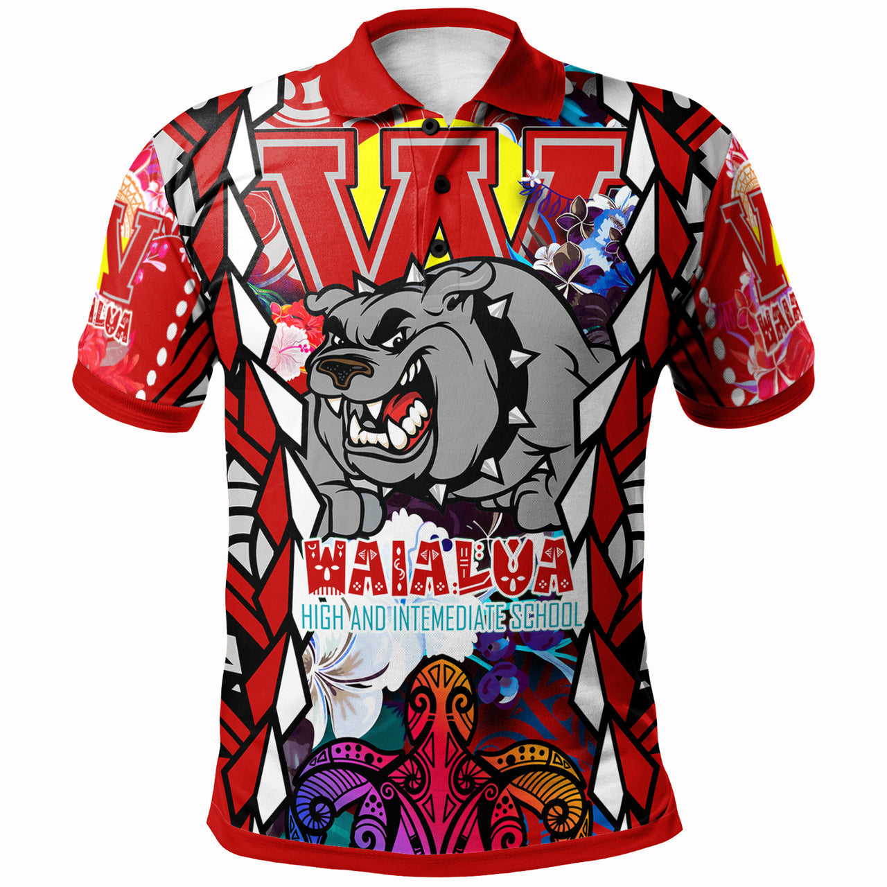 Custom Hawaii Polo Shirt Waialua High and intermediate School SuPer Bulldogs With Sea Turtle Tribal Patterns LT10 - Wonder Print Shop