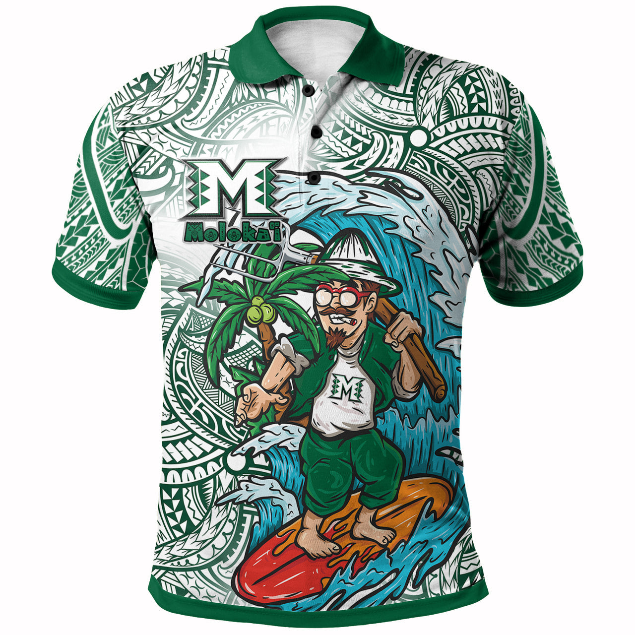 Custom Hawaii Polo Shirt Molokai High School Surfing Farmer With Polynesian Tribal Patterns LT10 - Wonder Print Shop