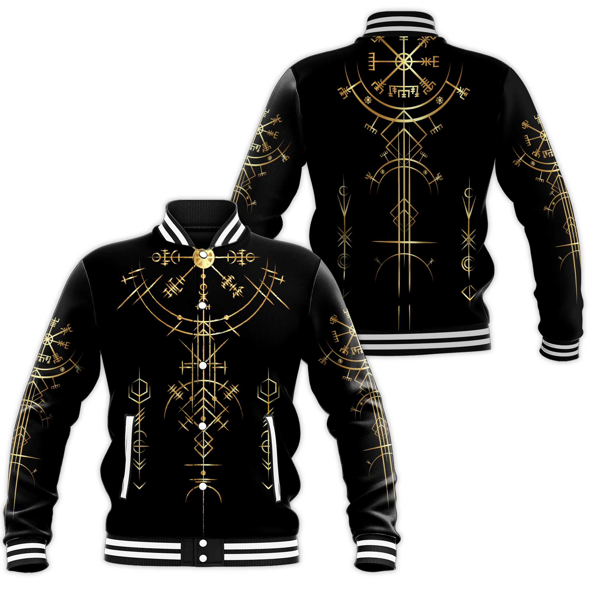 Viking Helm of Awe Gold Art Baseball Jacket LT12 - Wonder Print Shop